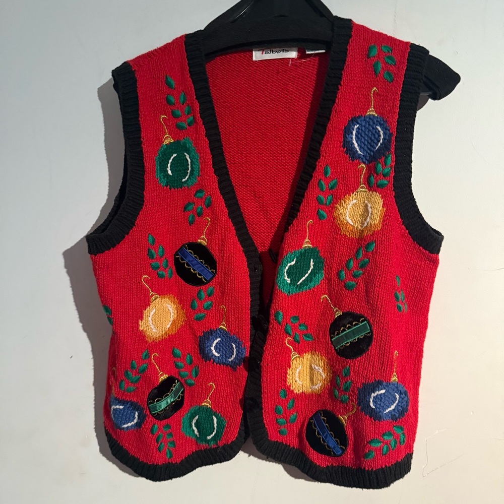 Talbots‎ Red V-Neck Sweater Vest with Colorful Embroidery